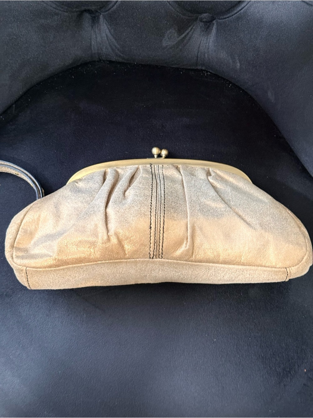 Kenneth Cole Gold Metallic Ruched Kiss-Lock Clutch - Picture 2 of 7